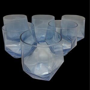 Diamond Style Stemless Wine Glass Blue Tinted Glassware - Set of 6